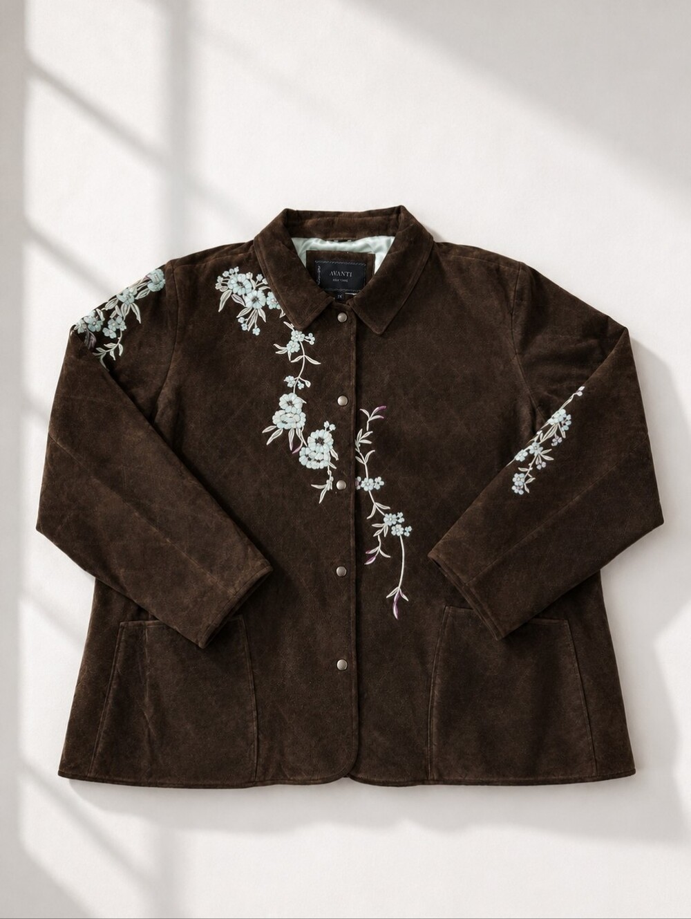 Avanti~Women Suede Leather Quilted Evening Jacket~Floral Embroidery~Brown~2X - Picture 2 of 9